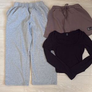 Loungewear Black, Brown, and Gray Clothing Bundle